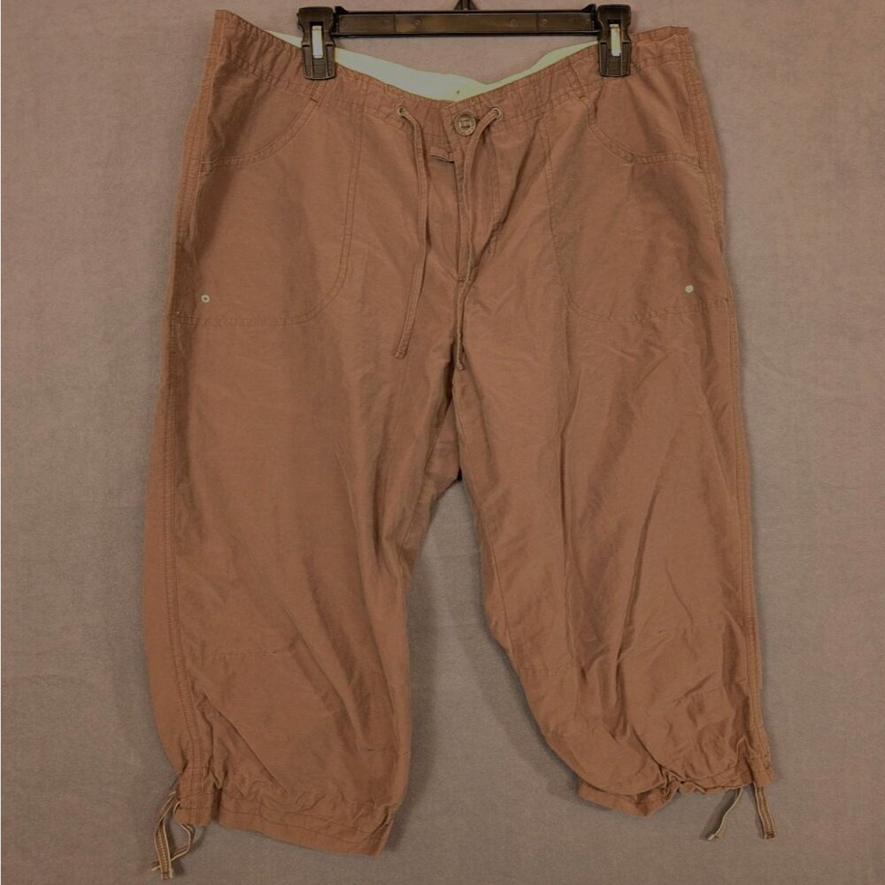 Columbia Women's Drawstring Crop Capri Hiking Pants Size L Brown Cotton/Nylon